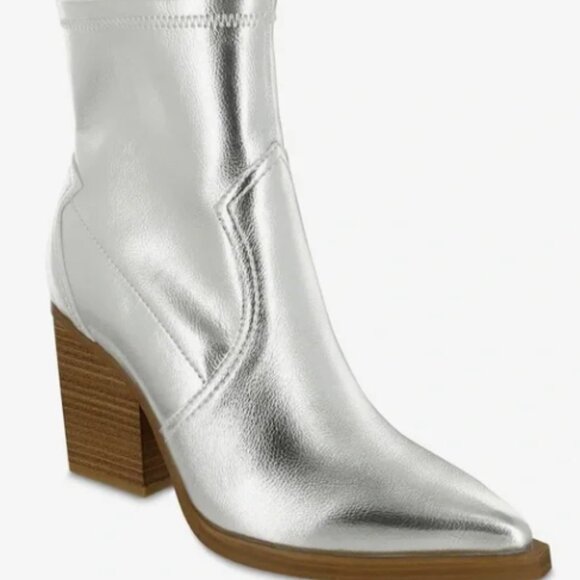 MIA Rachell Silver Metallic stretch western ankle bootie women size 9 - Picture 1 of 12